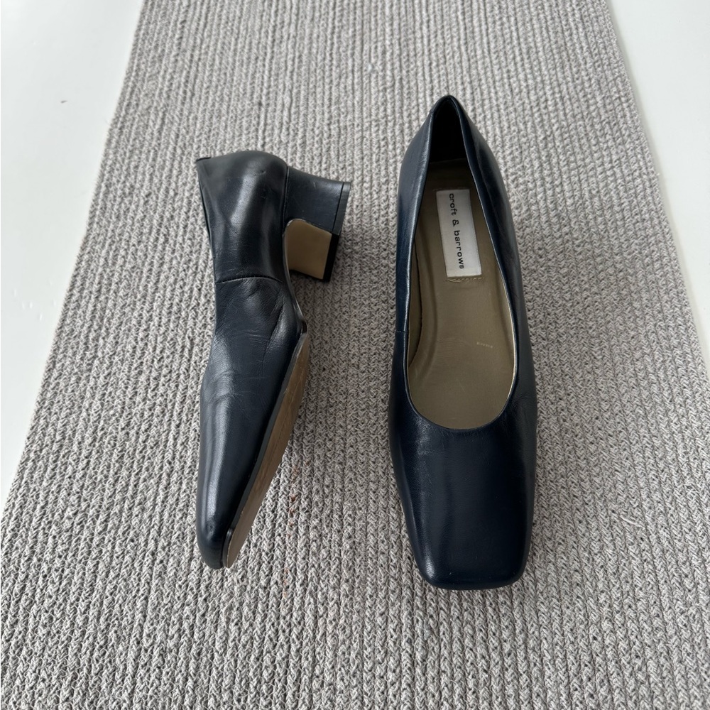 Vintage navy leather square-toe heels - Picture 4 of 12